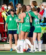24 October 2021; Ireland players celebrate victory following the FIH Women's World Cup European Qualifier Final match between Ireland and Wales at Pisa in Italy. Photo by Roberto Bregani/Sportsfile