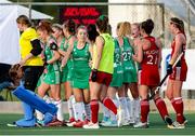 24 October 2021; Ireland players celebrate victory following the FIH Women's World Cup European Qualifier Final match between Ireland and Wales at Pisa in Italy. Photo by Roberto Bregani/Sportsfile