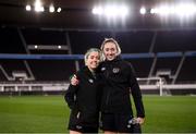 25 October 2021; Denise O'Sullivan, left, and Megan Connolly following a Republic of Ireland Women training session at Helsinki Olympic Stadium in Helsinki, Finland. Photo by Stephen McCarthy/Sportsfile