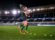 25 October 2021; Katie McCabe and Denise O'Sullivan, right, during a Republic of Ireland Women training session at Helsinki Olympic Stadium in Helsinki, Finland. Photo by Stephen McCarthy/Sportsfile