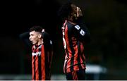 25 October 2021; Roland Idowu of Bohemians reacts after shooting wide during the SSE Airtricity League Premier Division match between Bohemians and Waterford at Dalymount Park in Dublin. Photo by Seb Daly/Sportsfile
