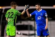 25 October 2021; Waterford goalkeeper Paul Martin, left, and Eddie Nolan during the SSE Airtricity League Premier Division match between Bohemians and Waterford at Dalymount Park in Dublin. Photo by Seb Daly/Sportsfile