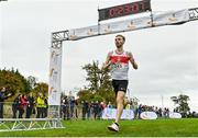 17 October 2021; Thomas McStay of Galway City Harriers AC, crosses the finish line to finish third in the Senior Men's 7500m during the Autumn Open International Cross Country at the Sport Ireland Campus in Dublin. Photo by Sam Barnes/Sportsfile