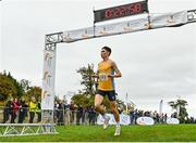 17 October 2021; Darragh McElhinney of UCD AC, Dublin, crosses the line to win the Senior Men's 7500m  during the Autumn Open International Cross Country at the Sport Ireland Campus in Dublin. Photo by Sam Barnes/Sportsfile