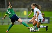 26 October 2021; Rebecca Watkins of Republic of Ireland in action against Fionnuala Morgan of Northern Ireland during the UEFA Women's U19 Championship Qualifier Group 5 Qualifying Round 1 League A match between Northern Ireland and Republic of Ireland at Jackman Park in Markets Field, Limerick. Photo by Eóin Noonan/Sportsfile