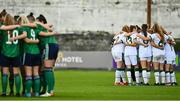 26 October 2021; Republic of Ireland players huddle before the UEFA Women's U19 Championship Qualifier Group 5 Qualifying Round 1 League A match between Northern Ireland and Republic of Ireland at Jackman Park in Markets Field, Limerick. Photo by Eóin Noonan/Sportsfile
