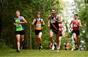 17 October 2021; Runners, from left, Scott Fagan of Metro/St Brigid's AC, Dublin, Paul Pollock of Annadale Striders, Antrim, Sergiu Cibanu of Clonliffe Harriers AC, Dublin, competing in the Senior Men's 7500m race during the Autumn Open International Cross Country at the Sport Ireland Campus in Dublin. Photo by Sam Barnes/Sportsfile