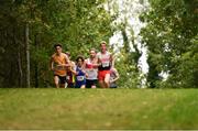 17 October 2021; Runners, from left, Darragh McElhinney of UCD AC, Dublin, Pierre Murchan of Dublin City Harriers AC, Thomas McStay of Galway City Harriers AC, and Tom Mortimer competing in the Senior Men's 7500m during the Autumn Open International Cross Country at the Sport Ireland Campus in Dublin. Photo by Sam Barnes/Sportsfile