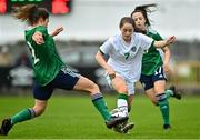 26 October 2021; Aoife Horgan of Republic of Ireland is tackled by Sarah Jane McMaster of Northern Ireland during the UEFA Women's U19 Championship Qualifier Group 5 Qualifying Round 1 League A match between Northern Ireland and Republic of Ireland at Jackman Park in Markets Field, Limerick. Photo by Eóin Noonan/Sportsfile