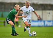 26 October 2021; Ellen Molloy of Republic of Ireland in action against Abbie McHenry of Northern Ireland during the UEFA Women's U19 Championship Qualifier Group 5 Qualifying Round 1 League A match between Northern Ireland and Republic of Ireland at Jackman Park in Markets Field, Limerick. Photo by Eóin Noonan/Sportsfile