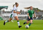 26 October 2021; Nicole McNamara of Republic of Ireland in action against Ella Haughey of Northern Ireland during the UEFA Women's U19 Championship Qualifier Group 5 Qualifying Round 1 League A match between Northern Ireland and Republic of Ireland at Jackman Park in Markets Field, Limerick. Photo by Eóin Noonan/Sportsfile