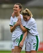 26 October 2021; Republic of Ireland players Maria Reynolds, left, and Jessie Stapleton after the UEFA Women's U19 Championship Qualifier Group 5 Qualifying Round 1 League A match between Northern Ireland and Republic of Ireland at Jackman Park in Markets Field, Limerick. Photo by Eóin Noonan/Sportsfile