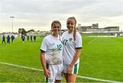 26 October 2021; Republic of Ireland players Jenna Slattery, left, and Nicole McNamara after the UEFA Women's U19 Championship Qualifier Group 5 Qualifying Round 1 League A match between Northern Ireland and Republic of Ireland at Jackman Park in Markets Field, Limerick. Photo by Eóin Noonan/Sportsfile