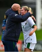 26 October 2021; Republic of Ireland manager Dave Connell with Erin Mc Laughlin of Republic of Ireland after the UEFA Women's U19 Championship Qualifier Group 5 Qualifying Round 1 League A match between Northern Ireland and Republic of Ireland at Jackman Park in Markets Field, Limerick. Photo by Eóin Noonan/Sportsfile