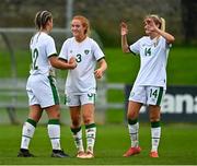 26 October 2021; Republic of Ireland players, from left, Jenna Slattery Shauna Brennan and Erin Mc Laughlin after the UEFA Women's U19 Championship Qualifier Group 5 Qualifying Round 1 League A match between Northern Ireland and Republic of Ireland at Jackman Park in Markets Field, Limerick. Photo by Eóin Noonan/Sportsfile