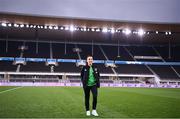 26 October 2021; Niamh Farrelly of Republic of Ireland walks the pitch before the FIFA Women's World Cup 2023 qualifying group A match between Finland and Republic of Ireland at Helsinki Olympic Stadium in Helsinki, Finland. Photo by Stephen McCarthy/Sportsfile