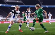 26 October 2021; Denise O'Sullivan of Republic of Ireland in action against Eveliina Summanen of Finland during the FIFA Women's World Cup 2023 qualifying group A match between Finland and Republic of Ireland at Helsinki Olympic Stadium in Helsinki, Finland. Photo by Stephen McCarthy/Sportsfile