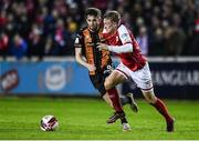 22 October 2021; Chris Forrester of St Patrick's Athletic and Sam Stanton of Dundalk during the Extra.ie FAI Cup Semi-Final match between St Patrick's Athletic and Dundalk at Richmond Park in Dublin. Photo by Ben McShane/Sportsfile