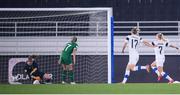 26 October 2021; Adelina Engman, 7, of Finland shoots to score her side's first goal during the FIFA Women's World Cup 2023 qualifying group A match between Finland and Republic of Ireland at Helsinki Olympic Stadium in Helsinki, Finland. Photo by Stephen McCarthy/Sportsfile