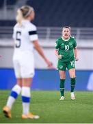 26 October 2021; Denise O'Sullivan of Republic of Ireland celebrates at the final whistle of the FIFA Women's World Cup 2023 qualifying group A match between Finland and Republic of Ireland at Helsinki Olympic Stadium in Helsinki, Finland. Photo by Stephen McCarthy/Sportsfile