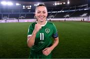 26 October 2021; Katie McCabe of Republic of Ireland celebrates after her side's victory in the FIFA Women's World Cup 2023 qualifying group A match between Finland and Republic of Ireland at Helsinki Olympic Stadium in Helsinki, Finland. Photo by Stephen McCarthy/Sportsfile