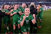 26 October 2021; Denise O'Sullivan of Republic of Ireland celebrates after her side's victory in the FIFA Women's World Cup 2023 qualifying group A match between Finland and Republic of Ireland at Helsinki Olympic Stadium in Helsinki, Finland. Photo by Stephen McCarthy/Sportsfile