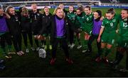 26 October 2021; Amber Barrett of Republic of Ireland celebrates with her team-mates after their victory in the FIFA Women's World Cup 2023 qualifying group A match between Finland and Republic of Ireland at Helsinki Olympic Stadium in Helsinki, Finland. Photo by Stephen McCarthy/Sportsfile