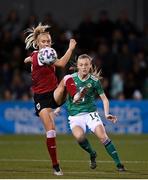26 October 2021; Sarah Puntigam of Austria in action against Lauren Wade of Northern Ireland during the FIFA Women's World Cup 2023 qualifying group D match between Northern Ireland and Austria at Seaview in Belfast. Photo by Ramsey Cardy/Sportsfile