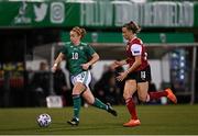 26 October 2021; Rachel Furness of Northern Ireland in action against Virginia Kirchberger of Austria during the FIFA Women's World Cup 2023 qualifying group D match between Northern Ireland and Austria at Seaview in Belfast. Photo by Ramsey Cardy/Sportsfile
