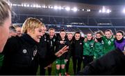 26 October 2021; Republic of Ireland manager Vera Pauw speaks to her players following the FIFA Women's World Cup 2023 qualifying group A match between Finland and Republic of Ireland at Helsinki Olympic Stadium in Helsinki, Finland. Photo by Stephen McCarthy/Sportsfile