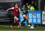 26 October 2021; Demi Vance of Northern Ireland in action against Sarah Zadrazil of Austria during the FIFA Women's World Cup 2023 qualifying group D match between Northern Ireland and Austria at Seaview in Belfast. Photo by Ramsey Cardy/Sportsfile