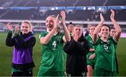 26 October 2021; Republic of Ireland players, from left, Saoirse Noonan, Louise Quinn, Savannah McCarthy and Niamh Fahey following the FIFA Women's World Cup 2023 qualifying group A match between Finland and Republic of Ireland at Helsinki Olympic Stadium in Helsinki, Finland. Photo by Stephen McCarthy/Sportsfile
