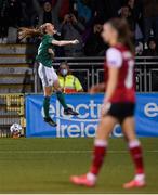 26 October 2021; Lauren Wade of Northern Ireland celebrates after scoring her side's first goal during the FIFA Women's World Cup 2023 qualifying group D match between Northern Ireland and Austria at Seaview in Belfast. Photo by Ramsey Cardy/Sportsfile
