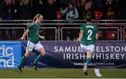 26 October 2021; Lauren Wade of Northern Ireland celebrates after scoring her side's first goal during the FIFA Women's World Cup 2023 qualifying group D match between Northern Ireland and Austria at Seaview in Belfast. Photo by Ramsey Cardy/Sportsfile