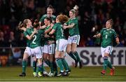 26 October 2021; Demi Vance, centre, celebrates with her Northern Ireland team-mates after scoring her side's second goal during the FIFA Women's World Cup 2023 qualifying group D match between Northern Ireland and Austria at Seaview in Belfast. Photo by Ramsey Cardy/Sportsfile