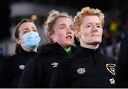 26 October 2021; Republic of Ireland assistant manager Eileen Gleeson, right, Republic of Ireland sports scientist Kate Keaney and Republic of Ireland physiotherapist Angela Kenneally, left, before the FIFA Women's World Cup 2023 qualifying group A match between Finland and Republic of Ireland at Helsinki Olympic Stadium in Helsinki, Finland. Photo by Stephen McCarthy/Sportsfile