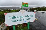 23 October 2021; A general view of a signpost for Achill outside Davitt Park, home of Achill GAA club, at Achill Sound in Mayo. Photo by Brendan Moran/Sportsfile