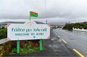 23 October 2021; A general view of a signpost for Achill outside Davitt Park, home of Achill GAA club, at Achill Sound in Mayo. Photo by Brendan Moran/Sportsfile