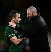 23 October 2021; Connacht senior coach Peter Wilkins with Jack Carty after the United Rugby Championship match between Connacht and Ulster at Aviva Stadium in Dublin. Photo by David Fitzgerald/Sportsfile