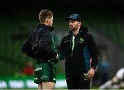23 October 2021; Connacht backs coach Mossy Lawlor with Kieran Marmion before the United Rugby Championship match between Connacht and Ulster at Aviva Stadium in Dublin. Photo by David Fitzgerald/Sportsfile