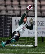 27 August 2021; Derry City goalkeeper Ruadhán McKenna is beaten for a goal, by a shot from Sean Grehan of Bohemians, in the penalty shoot-out of the EA Sports U19 Enda McGuill Cup Final match between Derry City and Bohemians at the Ryan McBride Brandywell Stadium in Derry. Photo by Piaras Ó Mídheach/Sportsfile