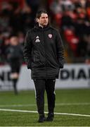 29 October 2021; Derry City manager Ruaidhri Higgins before the SSE Airtricity League Premier Division match between Derry City and Bohemians at Ryan McBride Brandywell Stadium in Derry. Photo by Ramsey Cardy/Sportsfile