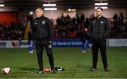 29 October 2021; Bohemians manager Keith Long, left, and Bohemians performance coach Philip McMahon before the SSE Airtricity League Premier Division match between Derry City and Bohemians at Ryan McBride Brandywell Stadium in Derry. Photo by Ramsey Cardy/Sportsfile