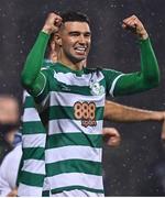 29 October 2021; Danny Mandroiu of Shamrock Rovers celebrates after scoring his side's first goal during the SSE Airtricity League Premier Division match between Shamrock Rovers and Finn Harps at Tallaght Stadium in Dublin. Photo by Eóin Noonan/Sportsfile