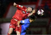 29 October 2021; Ryan Brennan of Shelbourne in action against Sean Brennan of UCD during the SSE Airtricity League First Division match between Shelbourne and UCD at Tolka Park in Dublin. Photo by Seb Daly/Sportsfile
