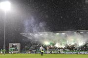 29 October 2021; Shamrock Rovers supporters cheer on their side before the SSE Airtricity League Premier Division match between Shamrock Rovers and Finn Harps at Tallaght Stadium in Dublin. Photo by Eóin Noonan/Sportsfile