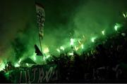 29 October 2021; Shamrock Rovers supporters cheer on their side before the SSE Airtricity League Premier Division match between Shamrock Rovers and Finn Harps at Tallaght Stadium in Dublin. Photo by Eóin Noonan/Sportsfile