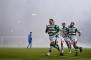 29 October 2021; Danny Mandroiu of Shamrock Rovers, left, celebrates after scoring his side's second goal during the SSE Airtricity League Premier Division match between Shamrock Rovers and Finn Harps at Tallaght Stadium in Dublin. Photo by Eóin Noonan/Sportsfile