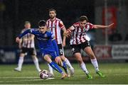 29 October 2021; Dawson Devoy of Bohemians in action against Joe Thomson of Derry City during the SSE Airtricity League Premier Division match between Derry City and Bohemians at Ryan McBride Brandywell Stadium in Derry. Photo by Ramsey Cardy/Sportsfile