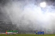 29 October 2021; The Shamrock Rovers and Finn Harps teams stand for a minute's silence before the SSE Airtricity League Premier Division match between Shamrock Rovers and Finn Harps at Tallaght Stadium in Dublin. Photo by Eóin Noonan/Sportsfile